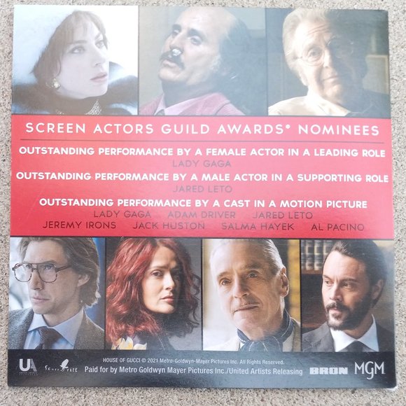 FOR YOUR CONSIDERATION - House of Gucci SAG DVD Screener Gaga, Leto, Cast - Picture 3 of 5